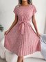 Women's Short Sleeve Summer Light Blue Floral Split Joint Crew Neck Daily Going Out Vintage Midi A-Line Pleated Dress