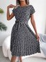 Women's Short Sleeve Summer Light Blue Floral Split Joint Crew Neck Daily Going Out Vintage Midi A-Line Pleated Dress
