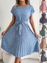 Women's Short Sleeve Summer Light Blue Floral Split Joint Crew Neck Daily Going Out Vintage Midi A-Line Pleated Dress