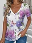 Floral Simple V Neck T-Shirt