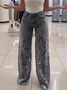 High waist wide leg pants for women fashionable temperament versatile hollow lace splicing denim drape pants