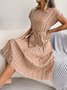 Women's Short Sleeve Summer Light Blue Floral Split Joint Crew Neck Daily Going Out Vintage Midi A-Line Pleated Dress