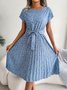 Women's Short Sleeve Summer Light Blue Floral Split Joint Crew Neck Daily Going Out Vintage Midi A-Line Pleated Dress