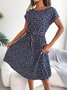 Women's Short Sleeve Summer Light Blue Floral Split Joint Crew Neck Daily Going Out Vintage Midi A-Line Pleated Dress