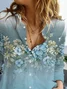 Women's Long Sleeve Shirt Spring/Fall Blue Floral Buckle Shirt Collar Daily Going Out Casual Top