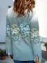 Women's Long Sleeve Shirt Spring/Fall Blue Floral Buckle Shirt Collar Daily Going Out Casual Top