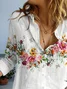 Women's Long Sleeve Shirt Spring/Fall White Floral Buckle Shirt Collar Daily Going Out Casual Top