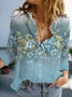 Women's Long Sleeve Shirt Spring/Fall Blue Floral Buckle Shirt Collar Daily Going Out Casual Top