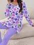 Women's Floral Print Casual Long Sleeve T-Shirt and Leggings 2-Piece Set