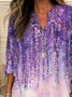 Women's Long Sleeve Blouse Spring/Fall Purple Abstract Printing Cotton-Blend V Neck Daily Going Out Casual Top