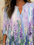 Women's Long Sleeve Blouse Spring/Fall Purple Floral Printing Cotton-Blend V Neck Daily Going Out Casual Top