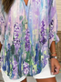 Women's Long Sleeve Blouse Spring/Fall Purple Floral Printing Cotton-Blend V Neck Daily Going Out Casual Top