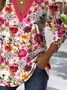 Printed Commuter V-Neck Long Sleeve Chrysanthemum Floral T-Shirt