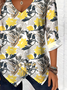 Printed Commuter V-Neck Long Sleeve Chrysanthemum Floral T-Shirt