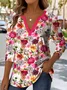 Printed Commuter V-Neck Long Sleeve Chrysanthemum Floral T-Shirt