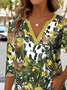 Printed Commuter V-Neck Long Sleeve Chrysanthemum Floral T-Shirt