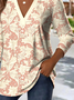 Printed Commuter V-Neck Long Sleeve Chrysanthemum Floral T-Shirt