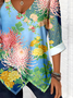 Printed Commuter V-Neck Long Sleeve Chrysanthemum Floral T-Shirt