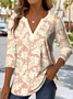 Printed Commuter V-Neck Long Sleeve Chrysanthemum Floral T-Shirt