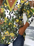 Printed Commuter V-Neck Long Sleeve Chrysanthemum Floral T-Shirt