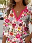 Printed Commuter V-Neck Long Sleeve Chrysanthemum Floral T-Shirt