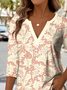 Printed Commuter V-Neck Long Sleeve Chrysanthemum Floral T-Shirt