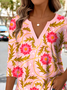Retro Ethnic Pattern V-Neck Pointed Hem Sun Print Long Sleeve T-Shirt