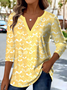 Retro Ethnic Pattern V-Neck Pointed Hem Print Long Sleeve T-Shirt