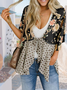 New Casual Sunscreen Beach Print Splicing Lace-up V-neck Chiffon Cardigan
