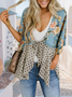 New Casual Sunscreen Beach Print Splicing Lace-up V-neck Chiffon Cardigan