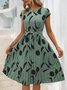 Women's Short Sleeve Summer Apricot Abstract Graphic Split Joint V Neck Daily Going Out Vintage Midi A-Line Tank Dress