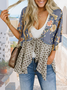 New Casual Sunscreen Beach Print Splicing Lace-up V-neck Chiffon Cardigan