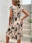 Women's Short Sleeve Summer Apricot Abstract Graphic Split Joint V Neck Daily Going Out Vintage Midi A-Line Tank Dress
