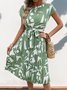 Women's Short Sleeve Summer Apricot Abstract Graphic Split Joint V Neck Daily Going Out Vintage Midi A-Line Tank Dress