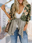 New Casual Sunscreen Beach Print Splicing Lace-up V-neck Chiffon Cardigan
