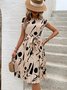 Women's Short Sleeve Summer Apricot Abstract Graphic Split Joint V Neck Daily Going Out Vintage Midi A-Line Tank Dress
