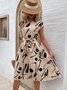 Women's Short Sleeve Summer Apricot Abstract Graphic Split Joint V Neck Daily Going Out Vintage Midi A-Line Tank Dress