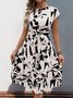 Women's Short Sleeve Summer Apricot Abstract Graphic Split Joint V Neck Daily Going Out Vintage Midi A-Line Tank Dress