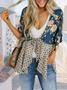 New Casual Sunscreen Beach Print Splicing Lace-up V-neck Chiffon Cardigan