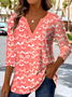 Retro Ethnic Pattern V-Neck Pointed Hem Print Long Sleeve T-Shirt