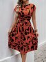 Women's Short Sleeve Summer Apricot Abstract Graphic Split Joint V Neck Daily Going Out Vintage Midi A-Line Tank Dress