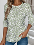 Ethnic Pattern Early Autumn Oak Leaf Print Round Neck Long Sleeve T-Shirt
