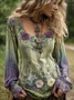 Casual Regular Fit Floral Cotton T-Shirt