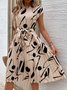 Women's Short Sleeve Summer Apricot Abstract Graphic Split Joint V Neck Daily Going Out Vintage Midi A-Line Tank Dress