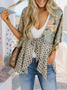 New Casual Sunscreen Beach Print Splicing Lace-up V-neck Chiffon Cardigan