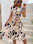 Women's Short Sleeve Summer Apricot Abstract Graphic Split Joint V Neck Daily Going Out Vintage Midi A-Line Tank Dress