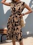 Women's Short Sleeve Summer Apricot Abstract Graphic Split Joint V Neck Daily Going Out Vintage Midi A-Line Tank Dress
