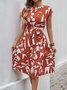 Women's Short Sleeve Summer Apricot Abstract Graphic Split Joint V Neck Daily Going Out Vintage Midi A-Line Tank Dress