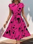 Women's Short Sleeve Summer Apricot Abstract Graphic Split Joint V Neck Daily Going Out Vintage Midi A-Line Tank Dress