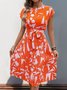Women's Short Sleeve Summer Apricot Abstract Graphic Split Joint V Neck Daily Going Out Vintage Midi A-Line Tank Dress